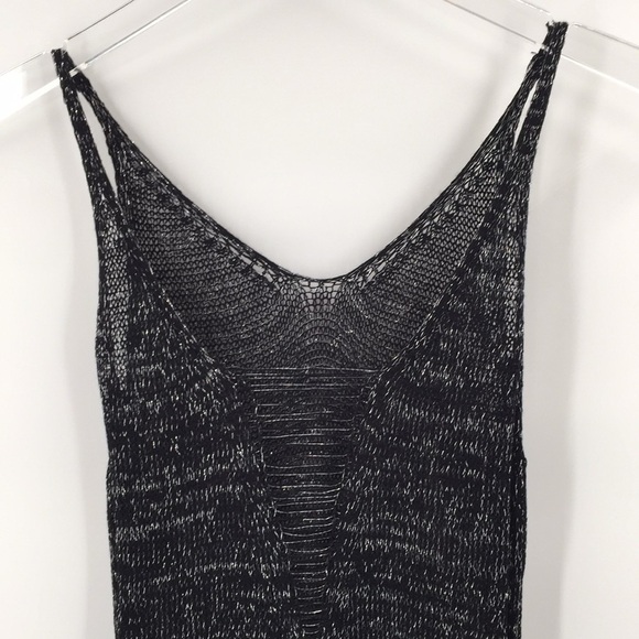 𝅺CROCHET Metallic Shimmer Swim Cover Up Dress Black Silver Knit - Picture 7 of 8